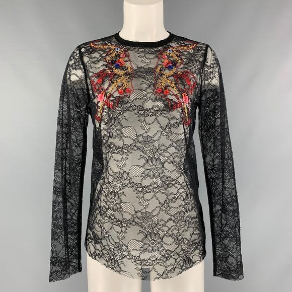 SANDRO Size S Black Polyamide Lace Long Sleeve Dress Top - Picture 1 of 7